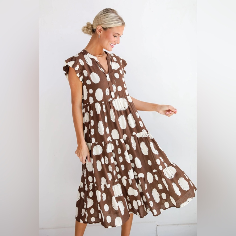 Brown and White Midi Sundress